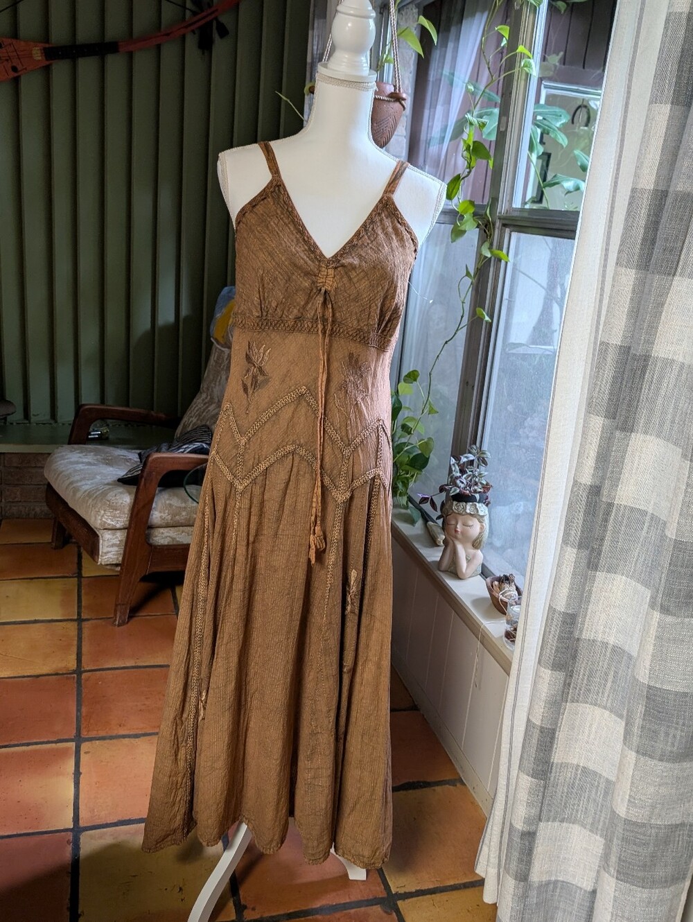 Scully Spaghetti Strap Front Tie Embroidered Dress. - Picture 9 of 9